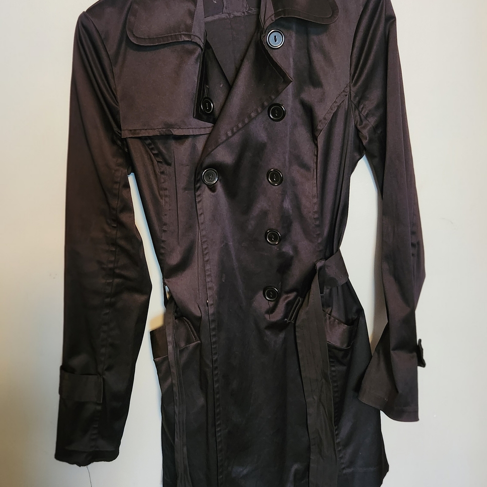 Iz Byer Woman's Black Slim Fit Double-Breasted Trench Coat